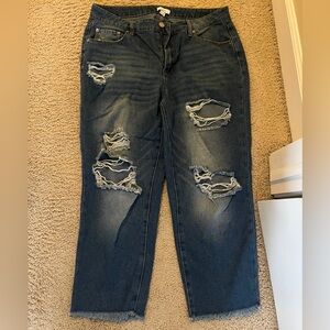 Forever 21 Dark Blue Distressed Boyfriend Jeans
